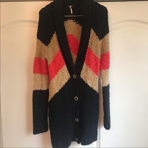 Free people chevron stripe long cardigan sweater